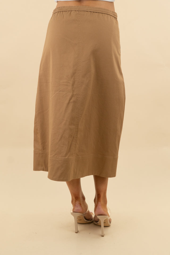 toccin (ny) tan canvas midi skirt (s; retail $395)