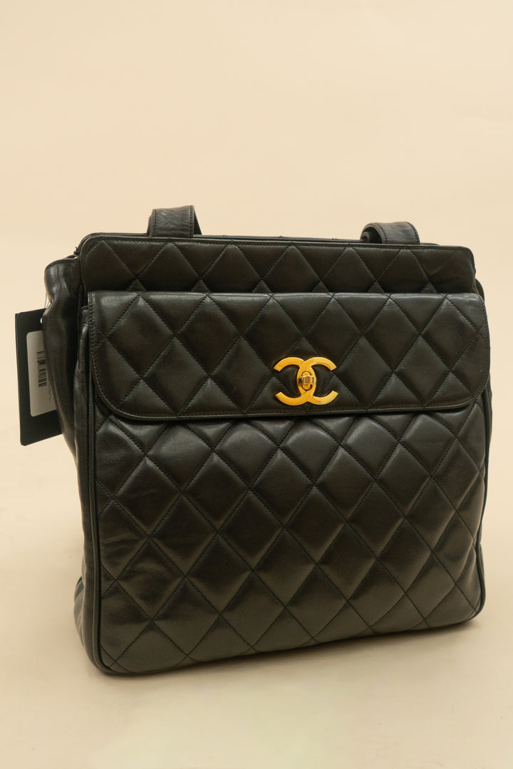 Chanel Black Lambskin Quilted Tote (vintage)