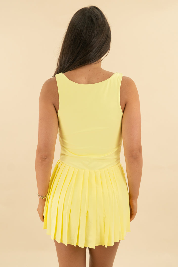 qinsen yellow mini athletic dress nwt (s; retail $38)