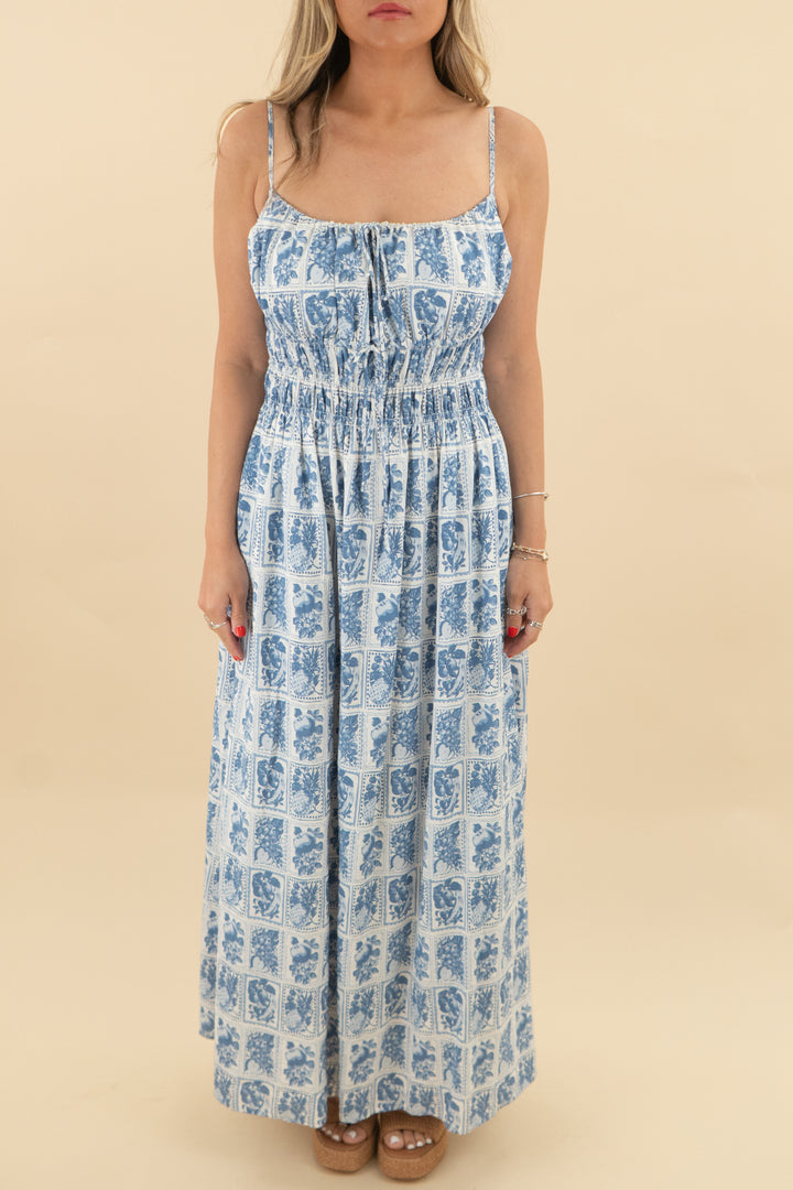 abercrombie & fitch blue and white patterned dress (s; retail $110)