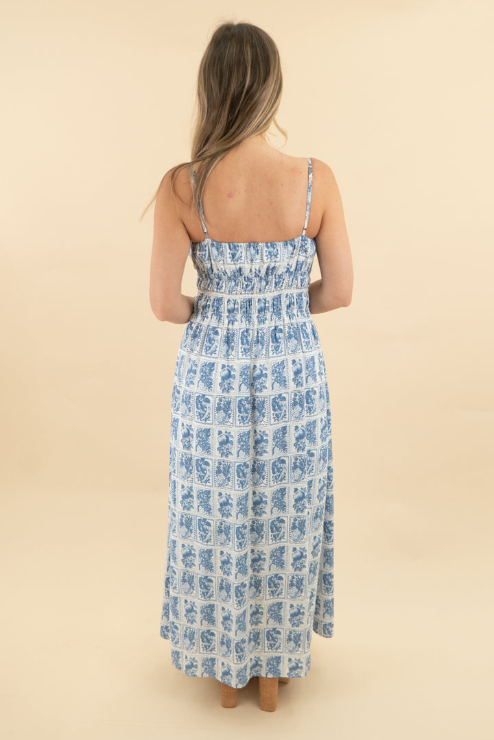 abercrombie & fitch blue and white patterned dress (s; retail $110)