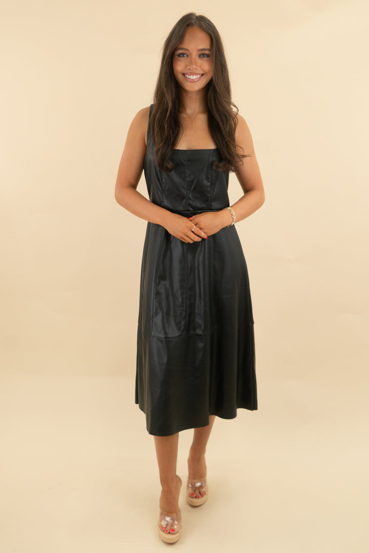 steve madden black vegan leather dress (m)