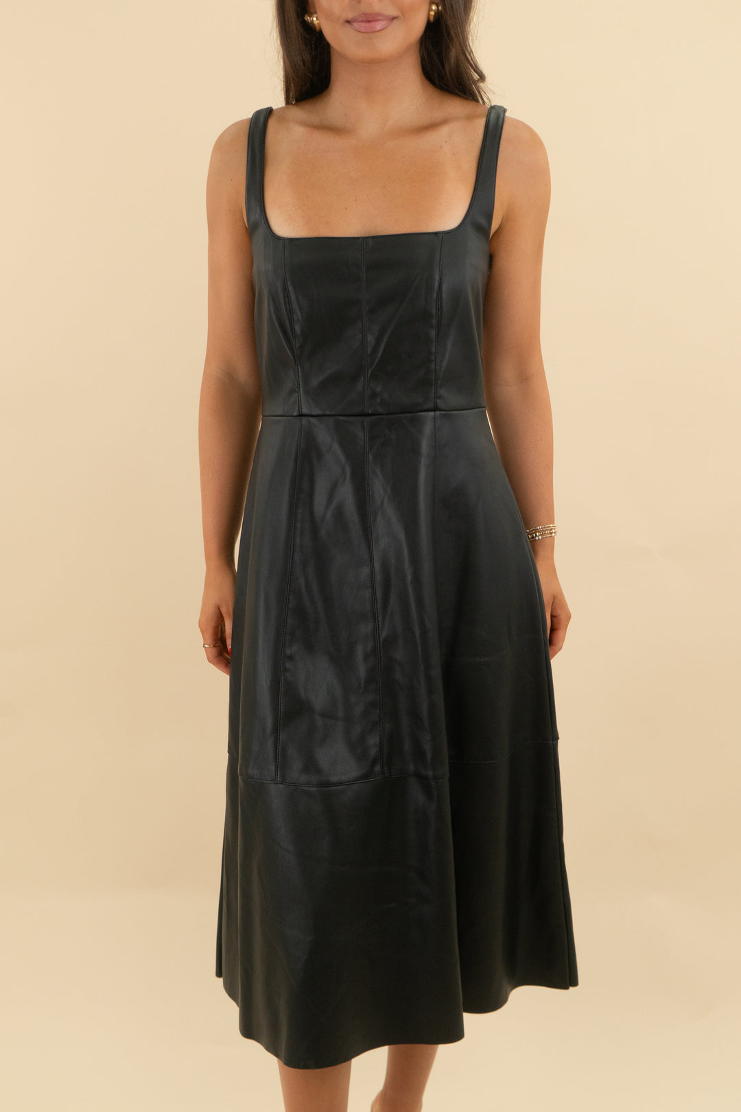 steve madden black vegan leather dress (m)