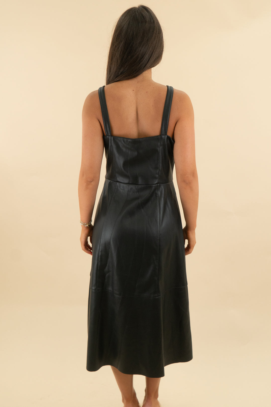 steve madden black vegan leather dress (m)