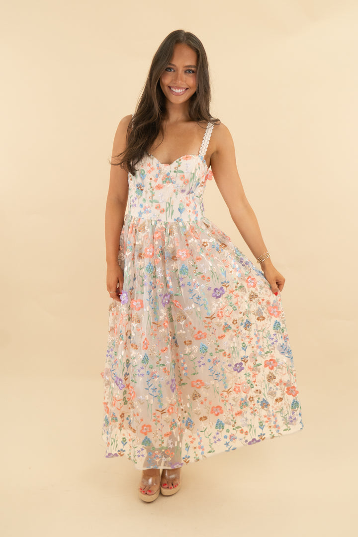 just me floral nude dress (s; retail $128)