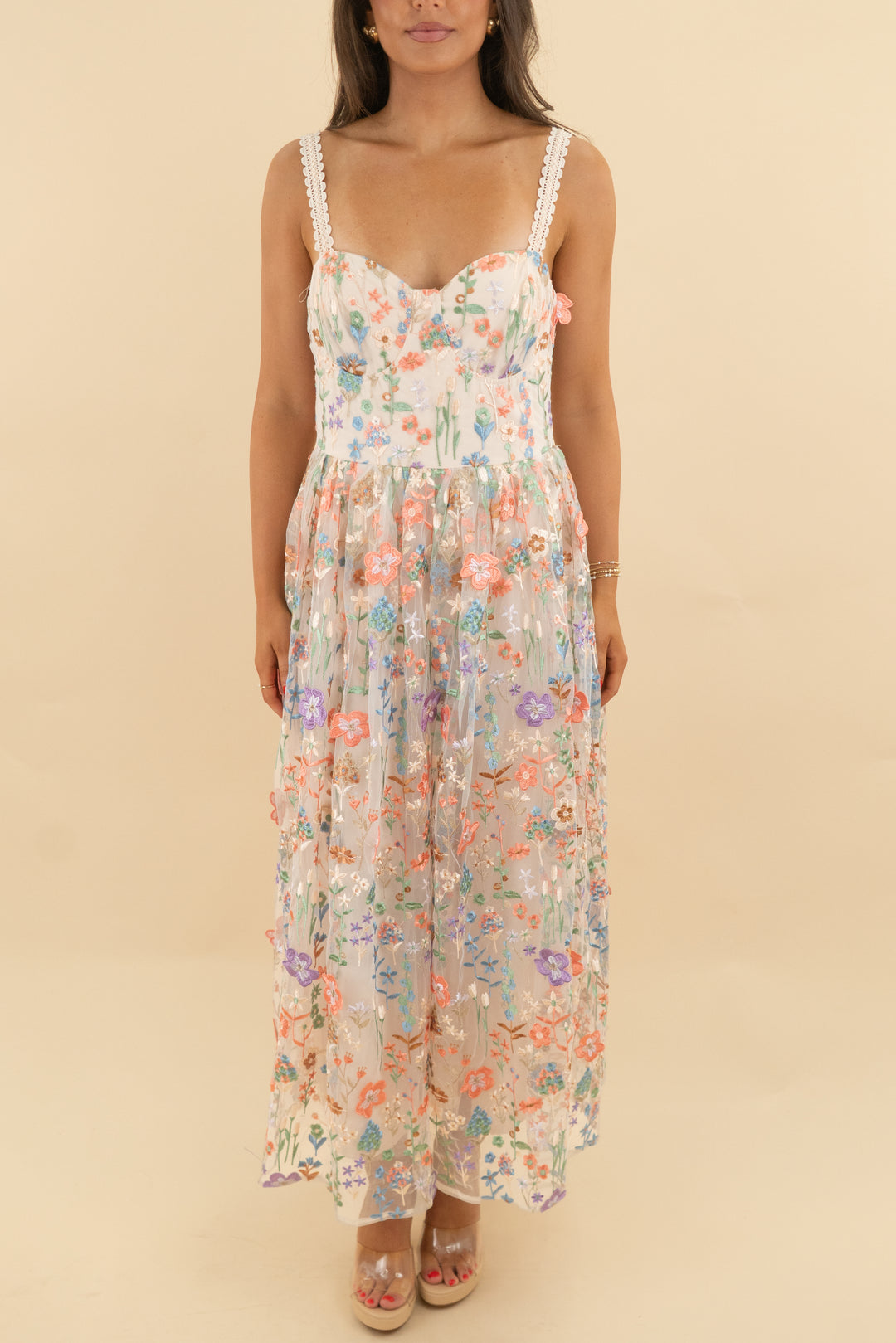 just me floral nude dress (s; retail $128)