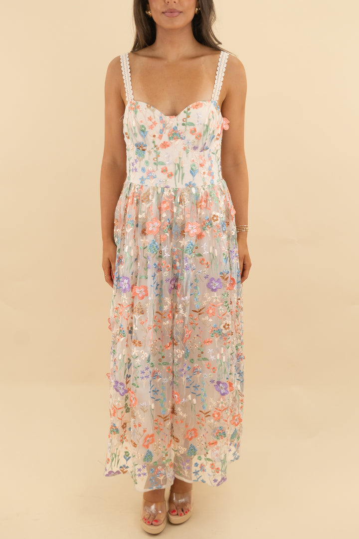 just me floral nude dress (s; retail $128)