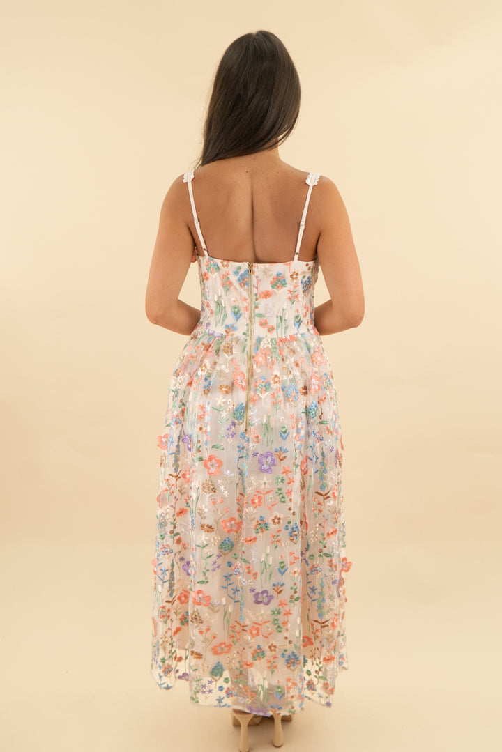 just me floral nude dress (s; retail $128)