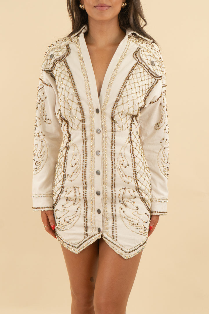 asos design long sleeve embellished dress nwt (4; retail $200)
