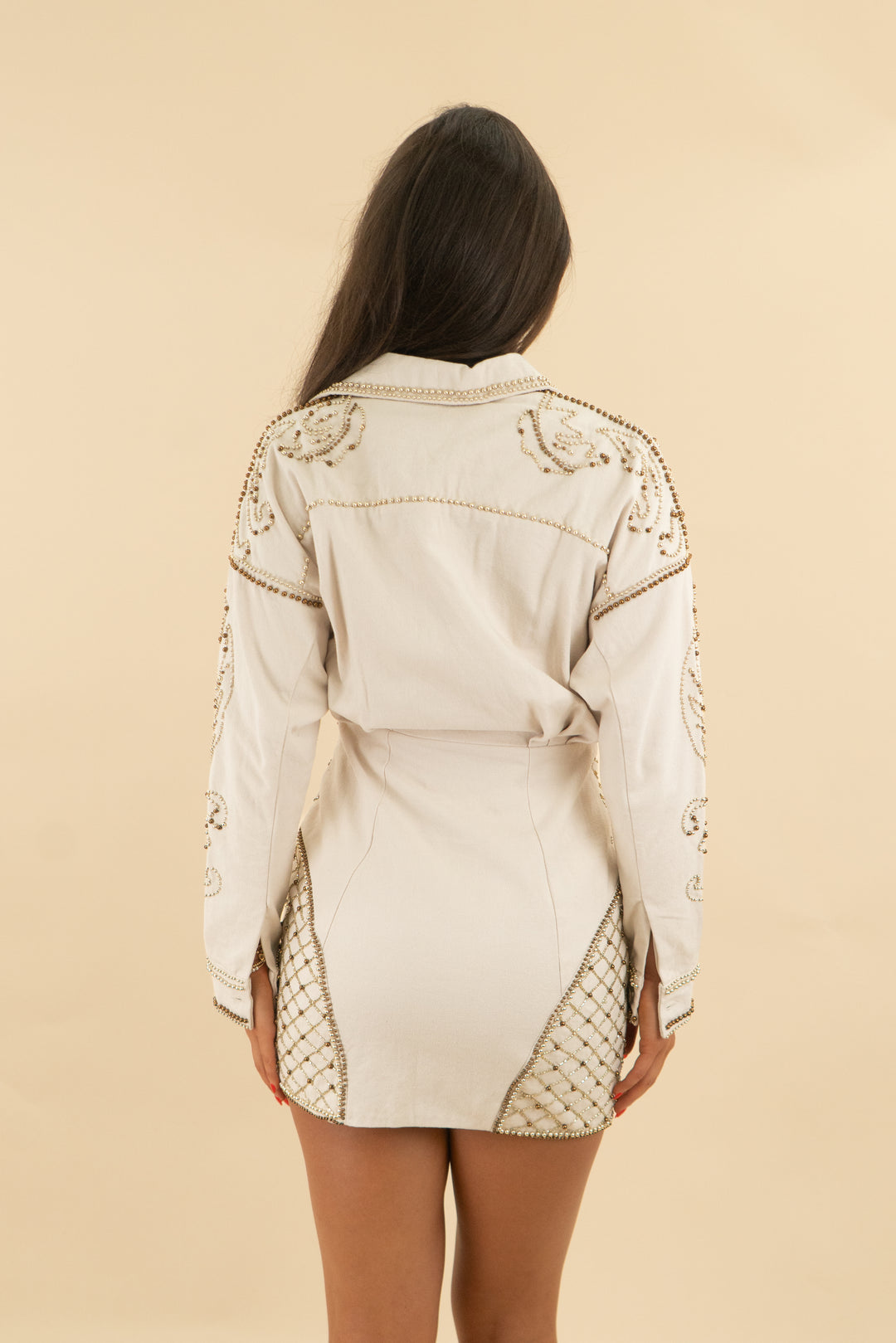 asos design long sleeve embellished dress nwt (4; retail $200)