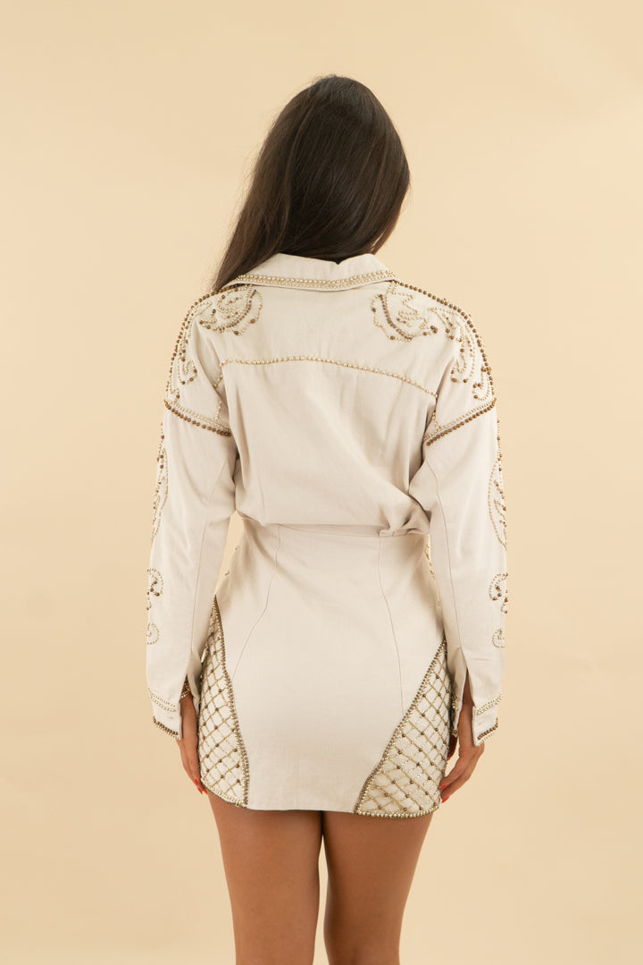 asos design long sleeve embellished dress nwt (4; retail $200)