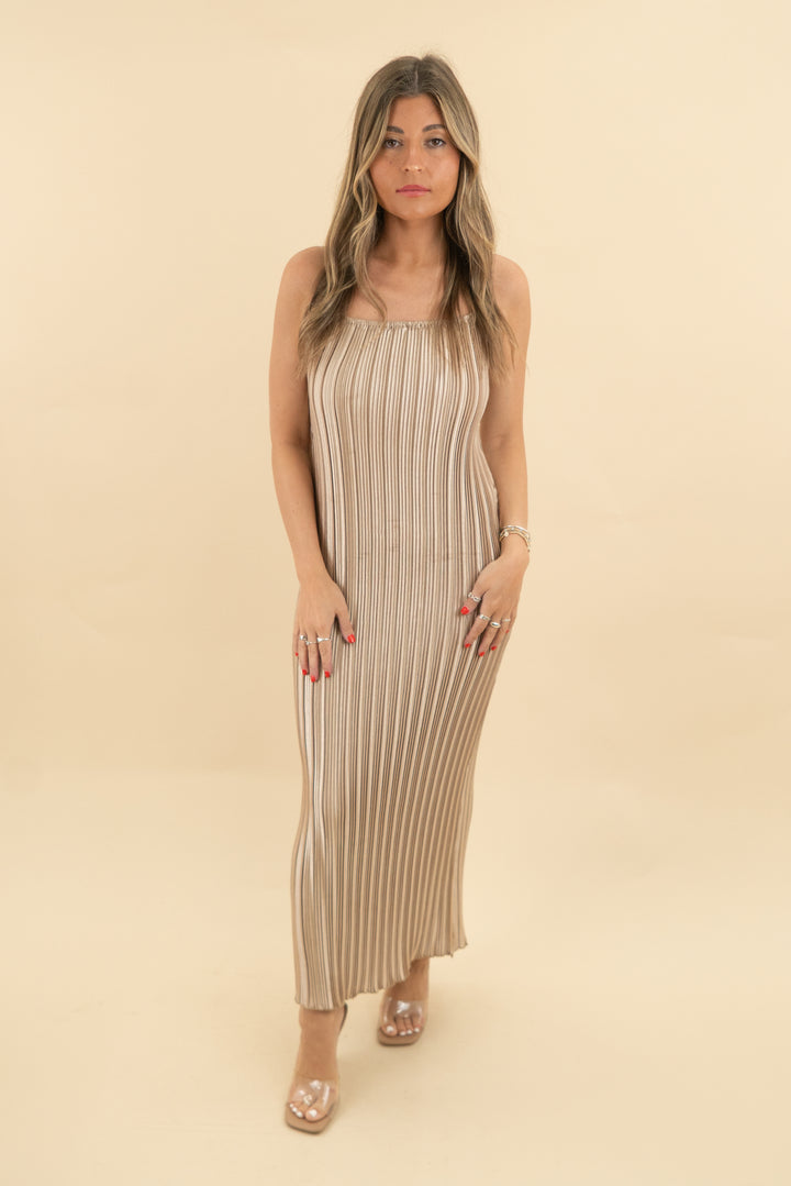 petal + pup gold pleated midi dress (s; retail $90)
