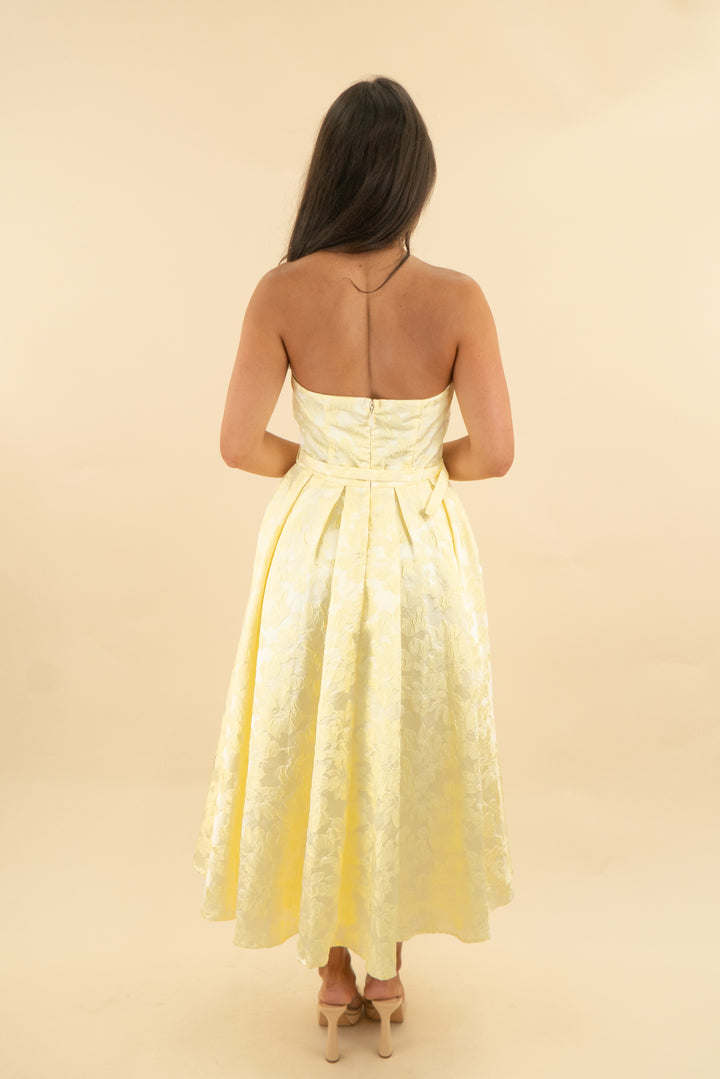 free market strapless yellow floral midi (s; retail $94)