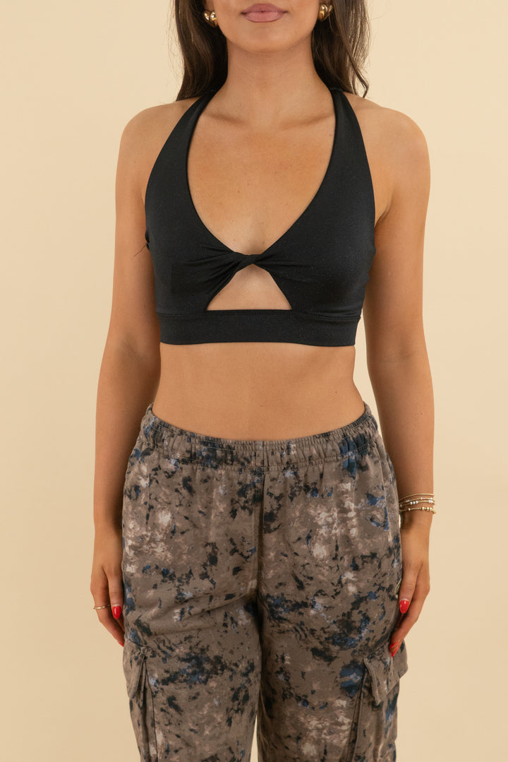 beach riot black shimmer twist sports bra (retail $72)