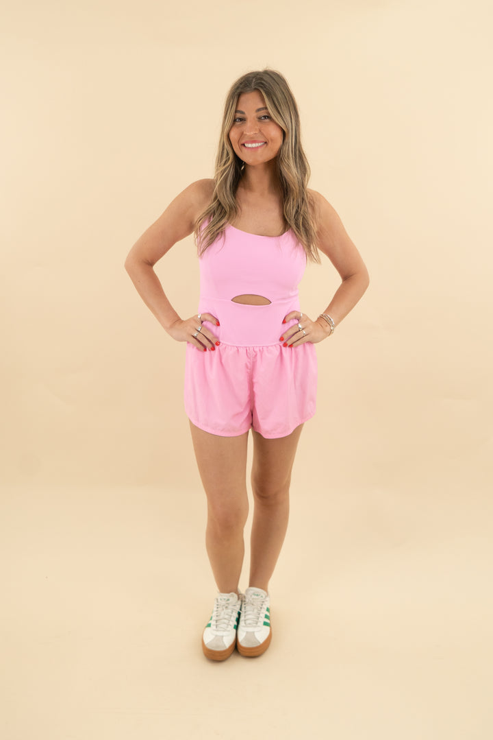 Free People Movement pink Righteous Runsie Romper (s; retail $98)