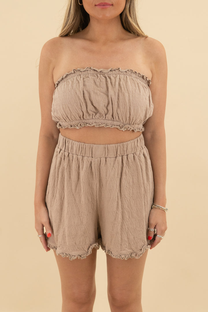 fp beach light brown short tube top set (s; retail $70)
