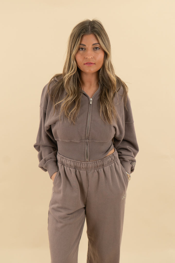 fabletics brown cropped jacket (s)