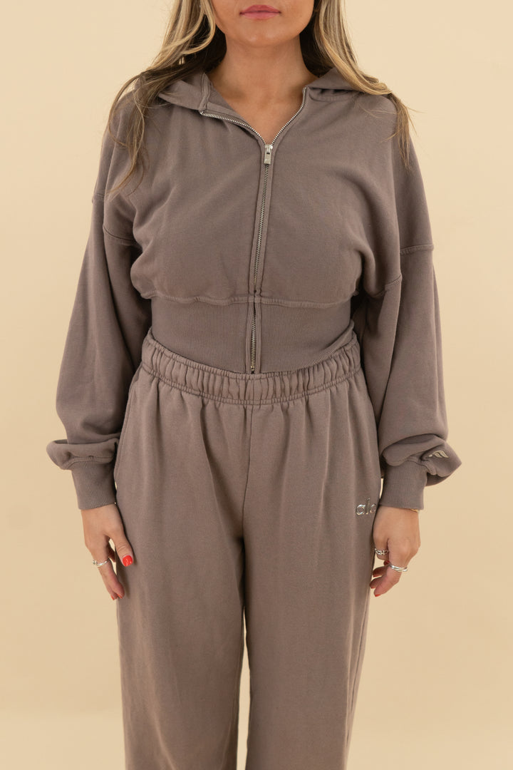 fabletics brown cropped jacket (s)