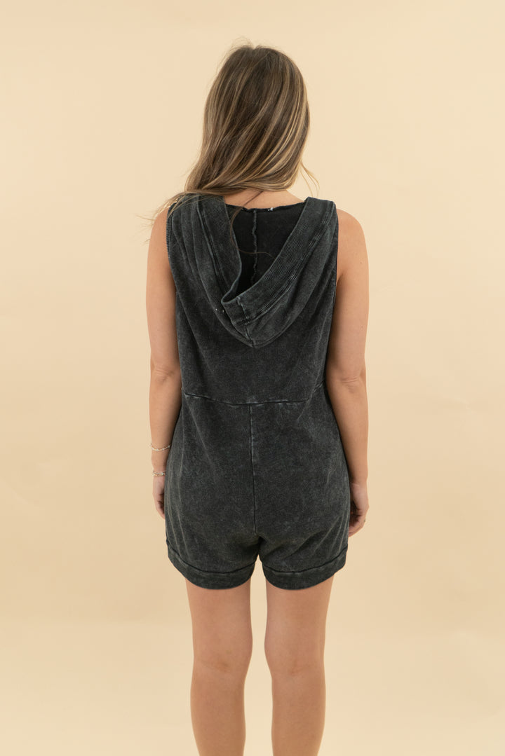 black acid wash sleeveless beach romper (s; retail $68)