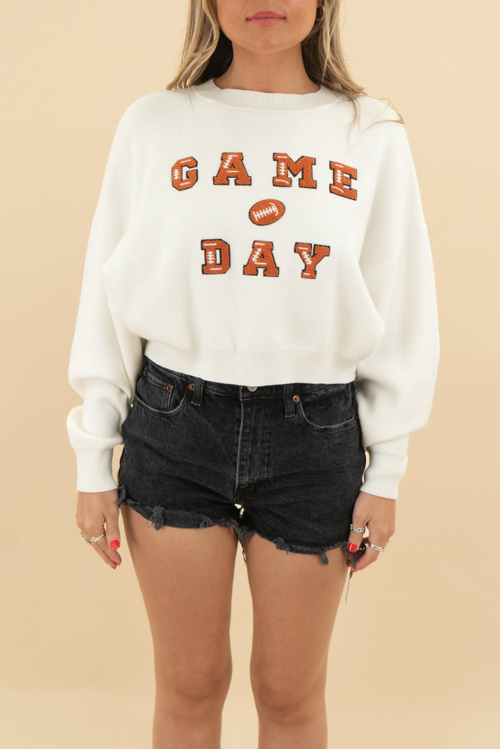 le lis cream game day cropped sweater (s, retail $72)