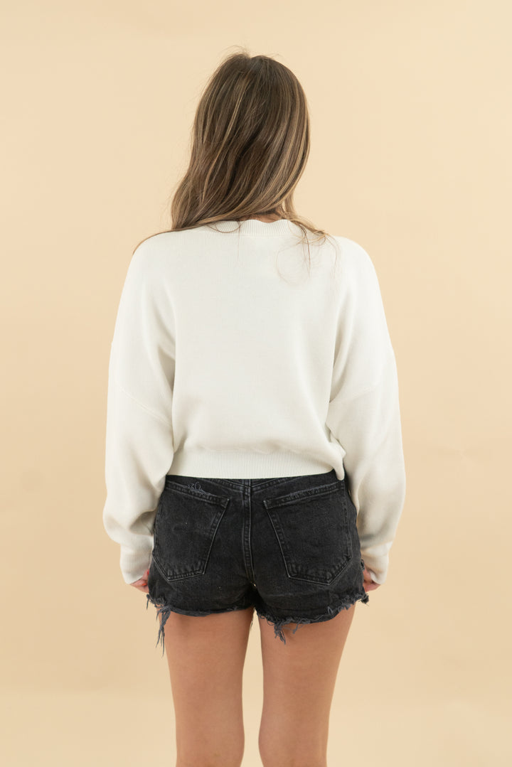 le lis cream game day cropped sweater (s, retail $72)