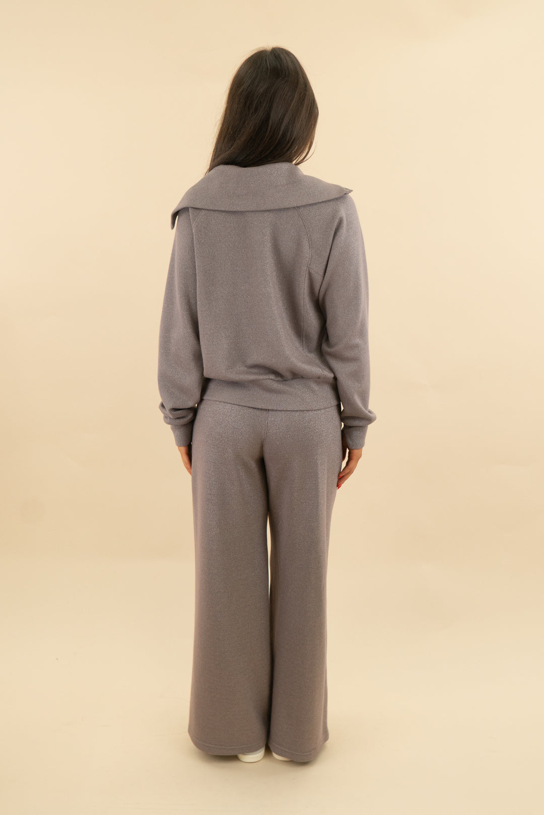 spanx air essentials brown metallic half zip top and wide pant (s; retail $118)