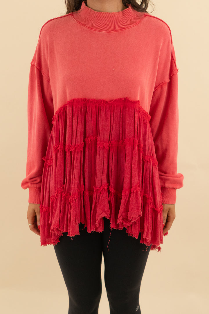 we the free coral ruffle pullover (s; retail $78)