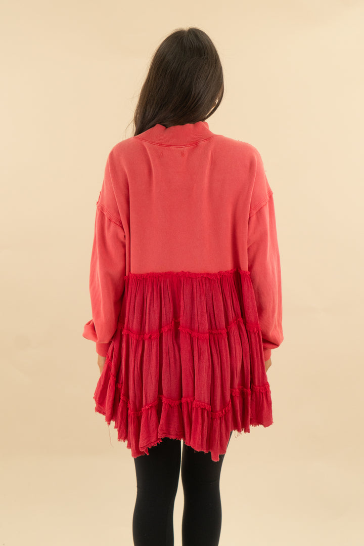 we the free coral ruffle pullover (s; retail $78)