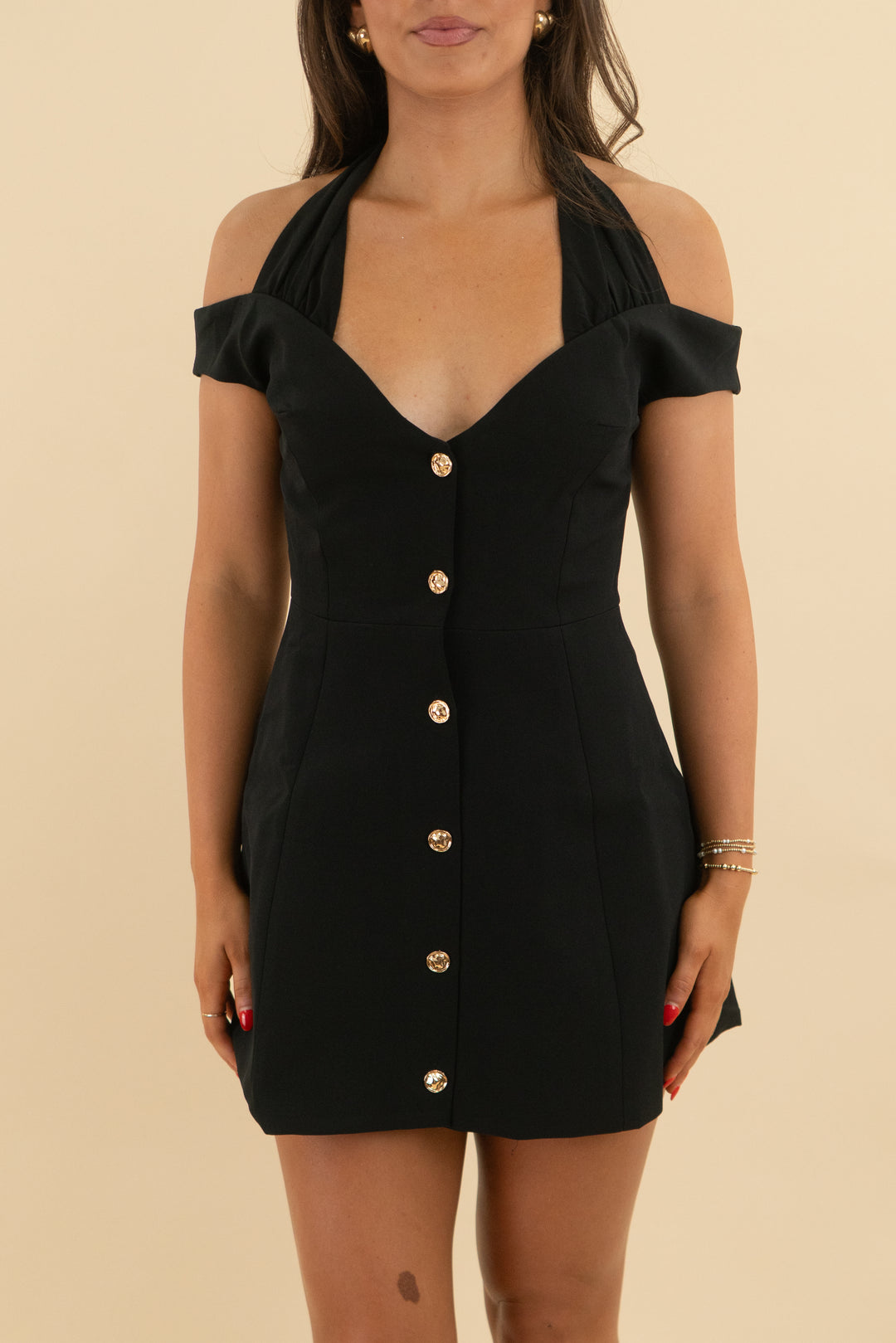 Showpo Black Off Shoulder Button Front Tulip Skirt Mini Dress nwt (4)