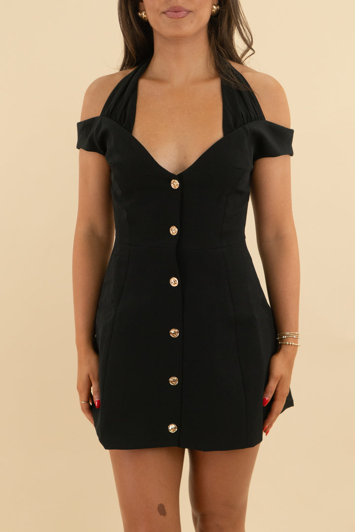 Showpo Black Off Shoulder Button Front Tulip Skirt Mini Dress nwt (4)
