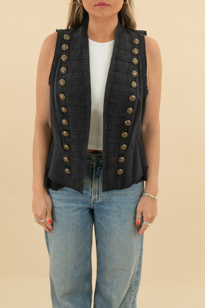 fp black denim vest nwt (s; retail $128)