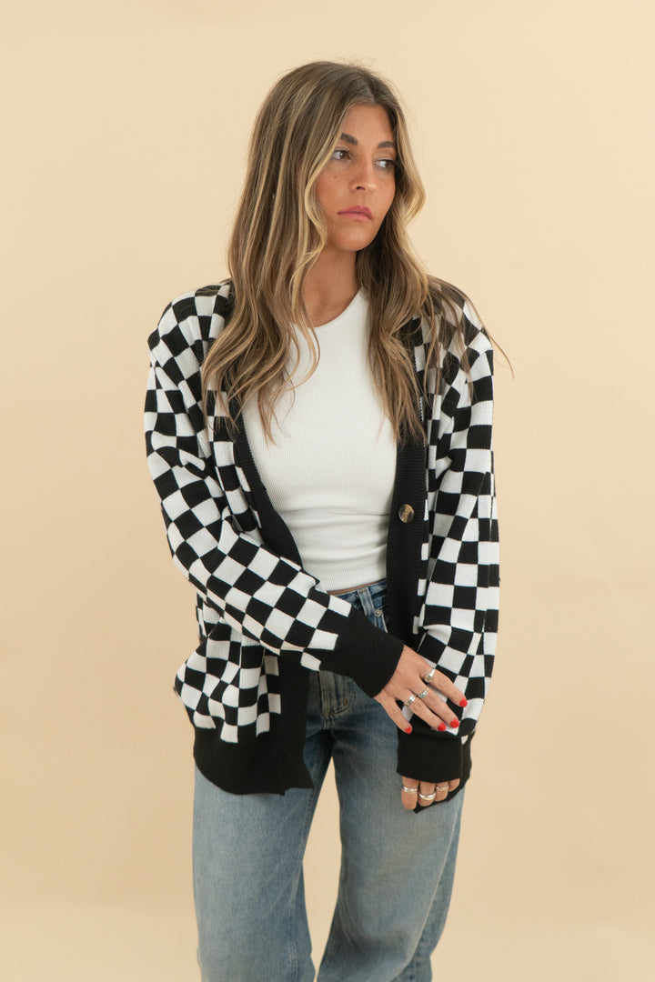 black and white checkered cardigan (s; retail $55)