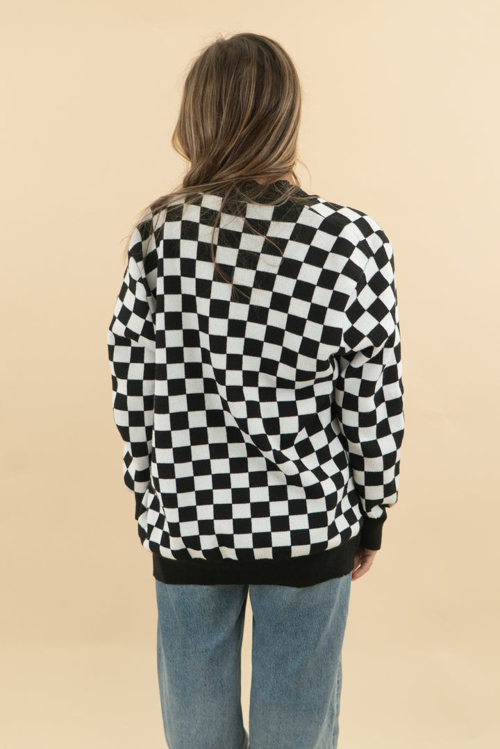 black and white checkered cardigan (s; retail $55)