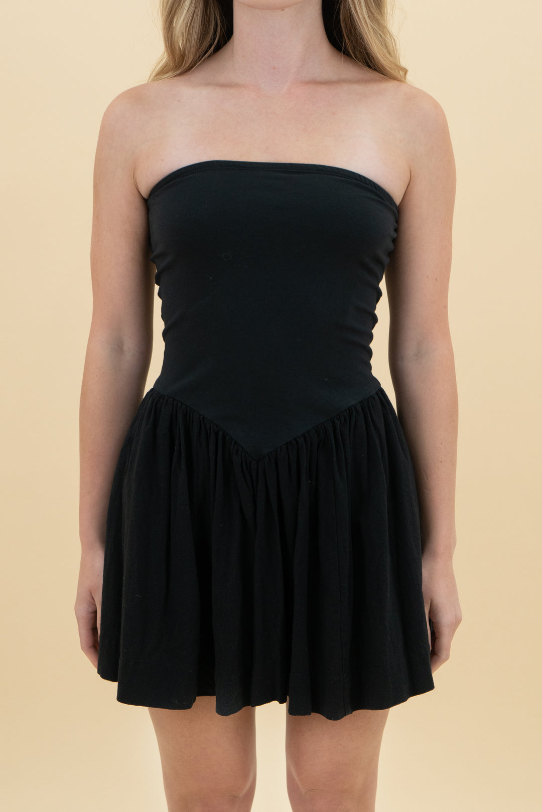 free people black strapless mini dress (xs)