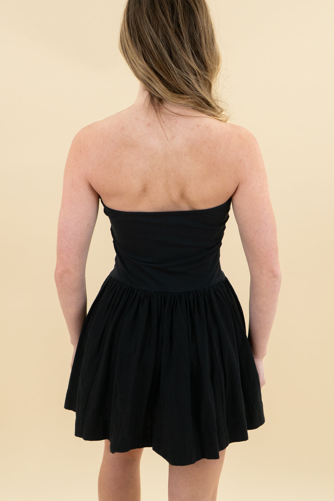 free people black strapless mini dress (xs)