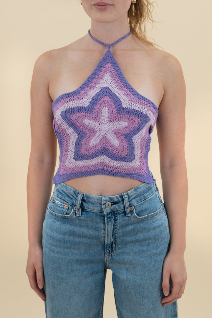 house of sunny purple crochet knit top nwt (xs; retail $105)