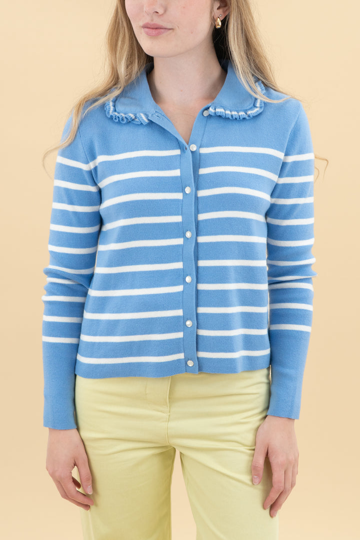 lauren conrad blue/white stripe knit long sleeve top (xs)