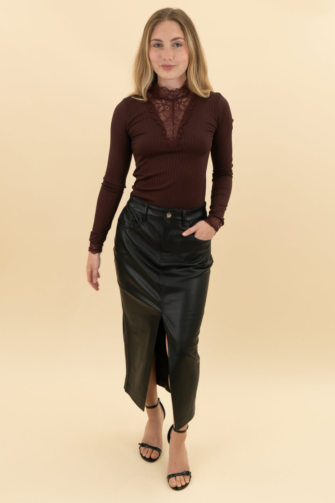 yas brown ribbed bodysuit (xs)