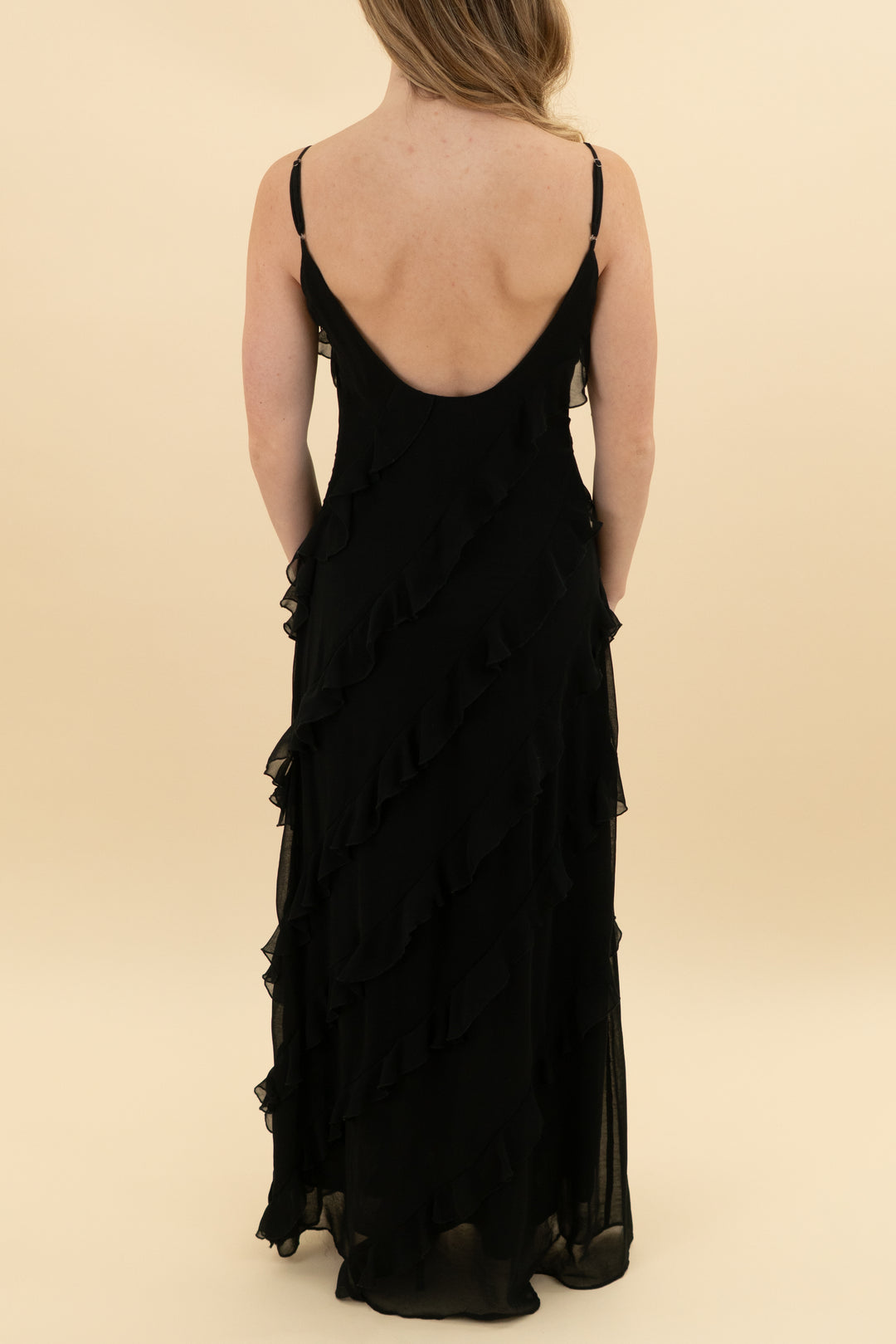 endless rose black ruffled midi dress (xs)