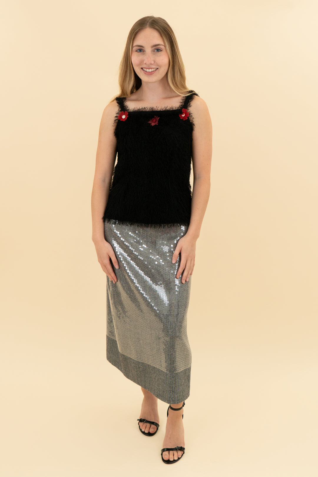 kobi halperin grey houndstooth sequin midi skirt (xs/s)