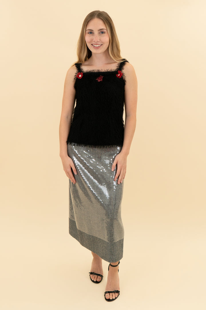 kobi halperin grey houndstooth sequin midi skirt (xs/s)
