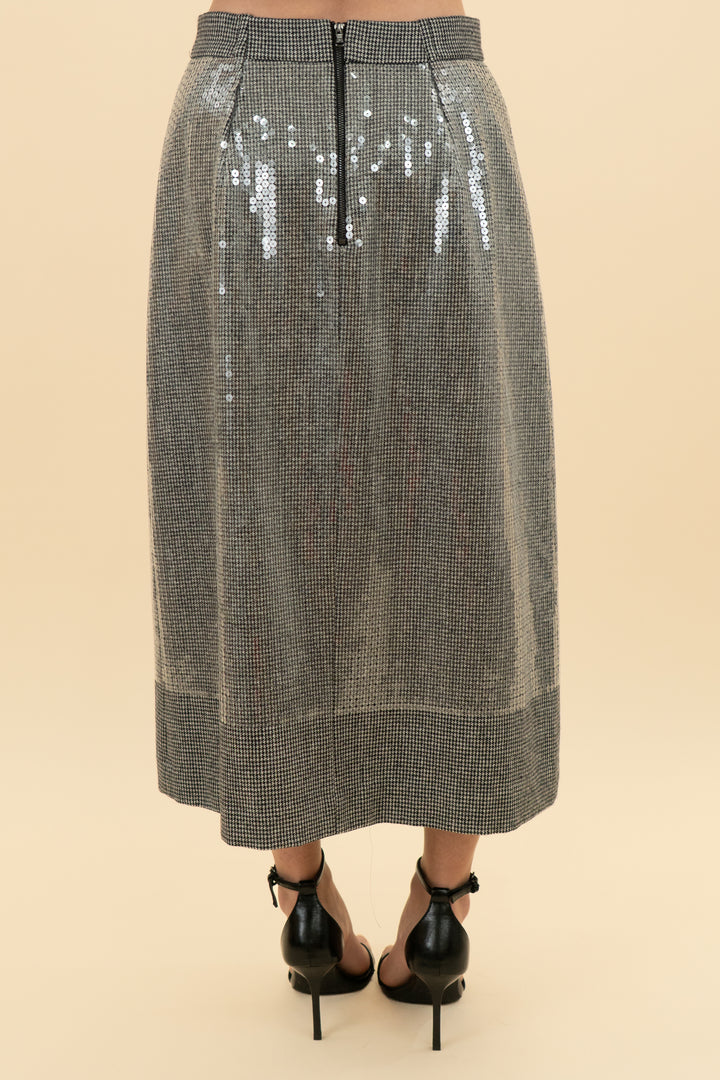 kobi halperin grey houndstooth sequin midi skirt (xs/s)