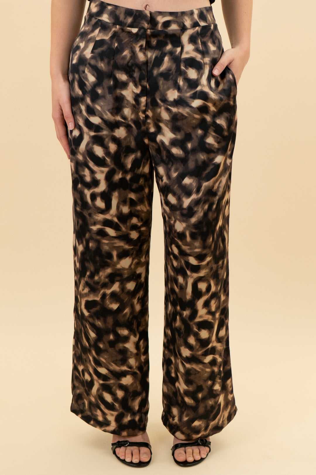 tart brown/black print satin pants (xs)