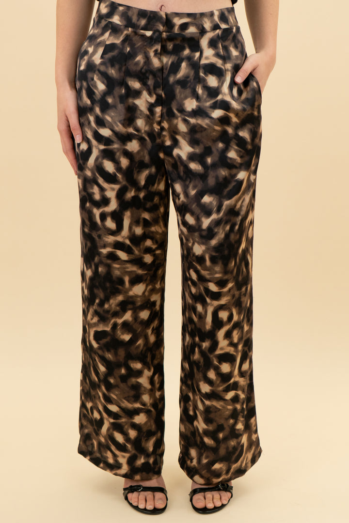 tart brown/black print satin pants (xs)