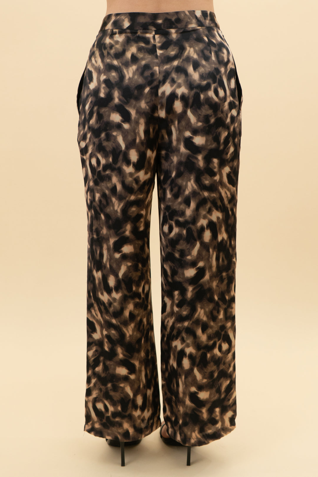 tart brown/black print satin pants (xs)