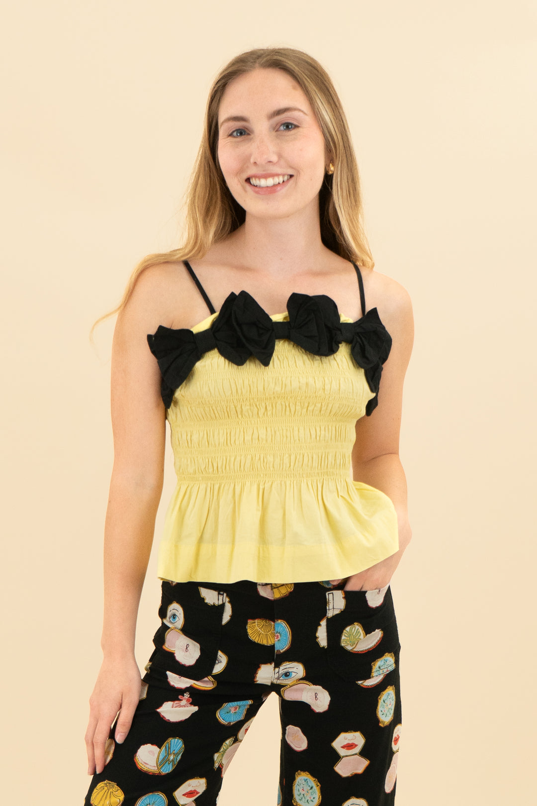 damson madder yellow ruched top with bows (6)