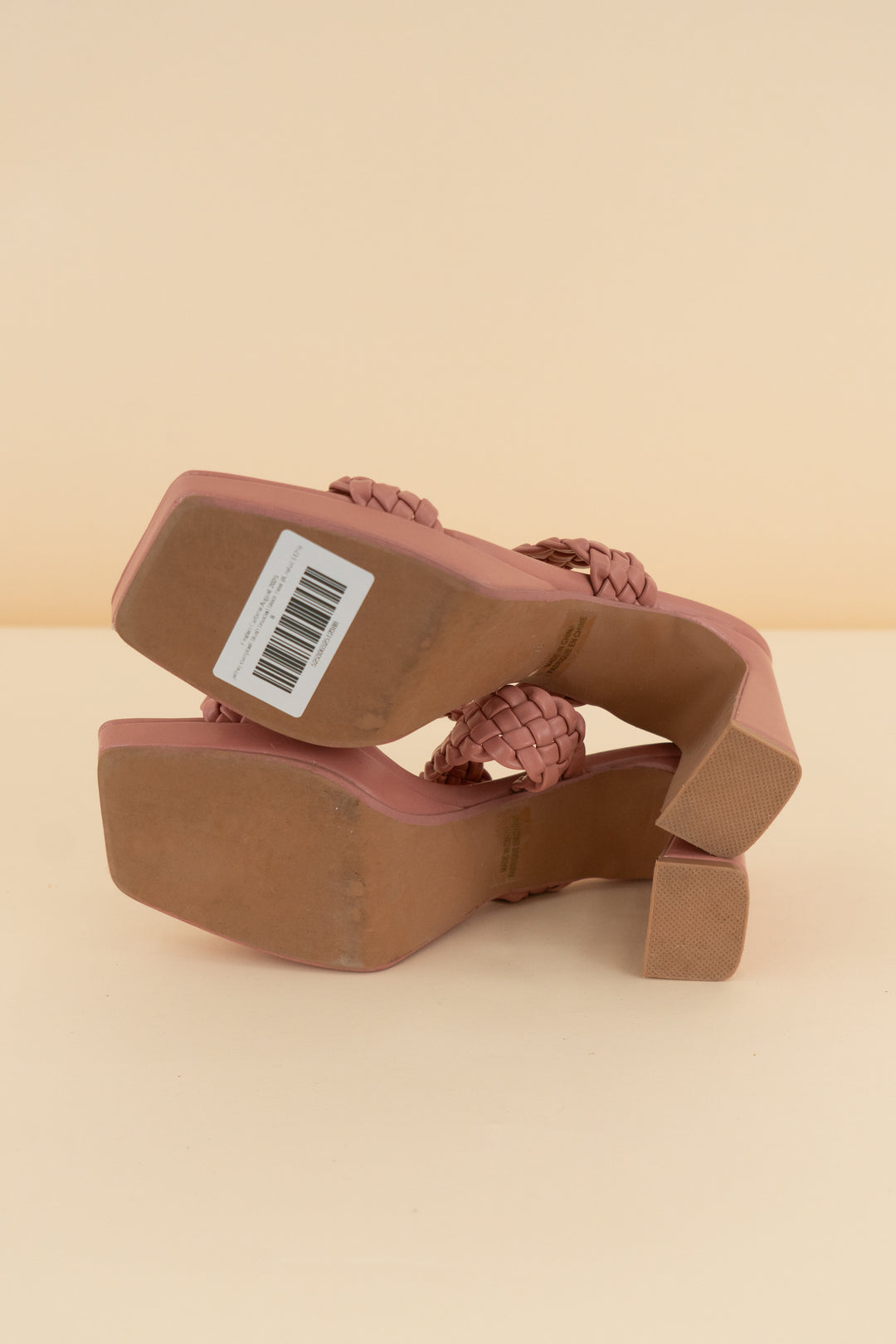 120.jeffrey campbell blush braided block heel (8; retail $125)