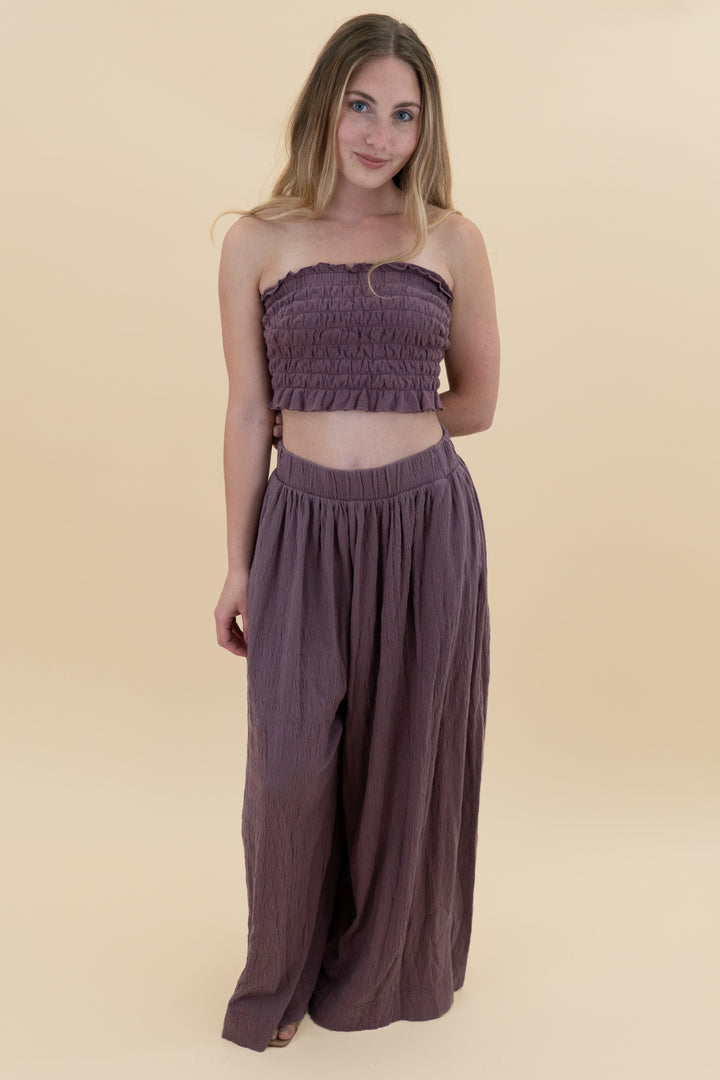 fp beach purple tube top and wide leg set (xs)