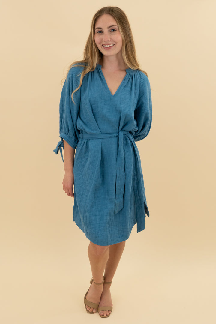 summersalt blue gauze midi dress (xs)