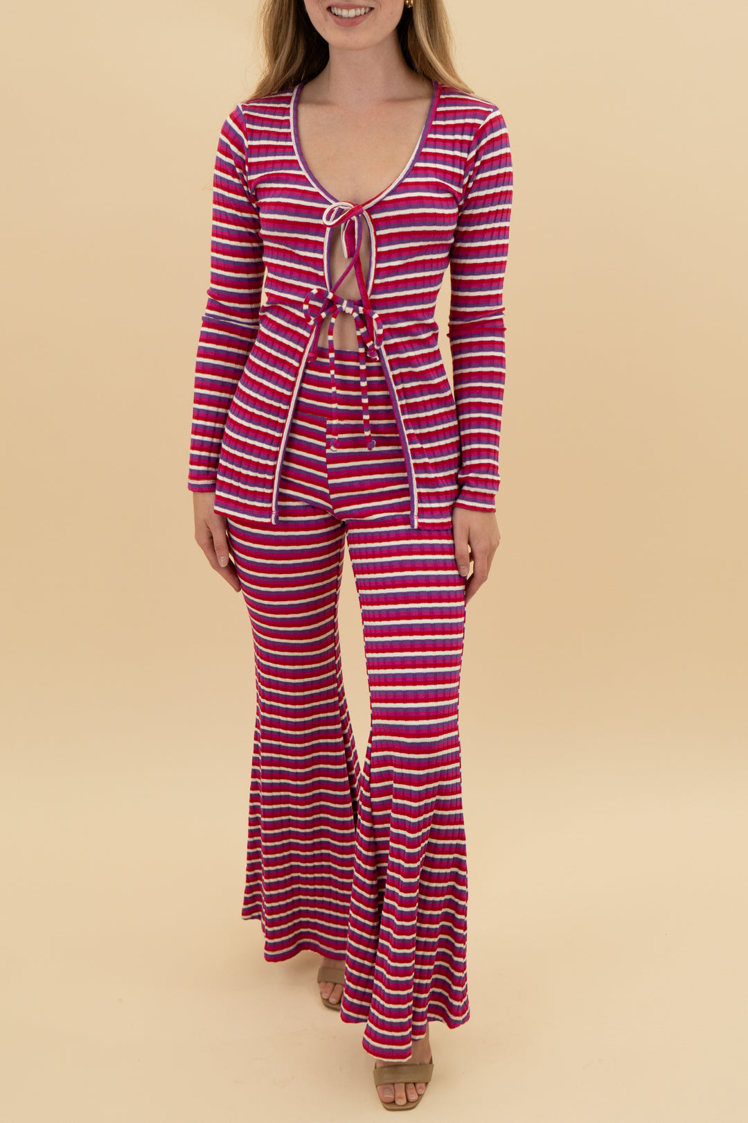 year of ours pink/purple stripe knit top and pants set (xs)